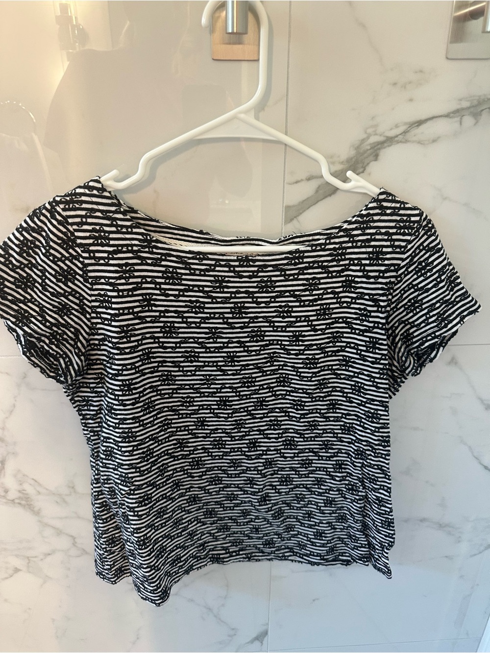 Anthropologie Black and White Striped Short Sleeve Top